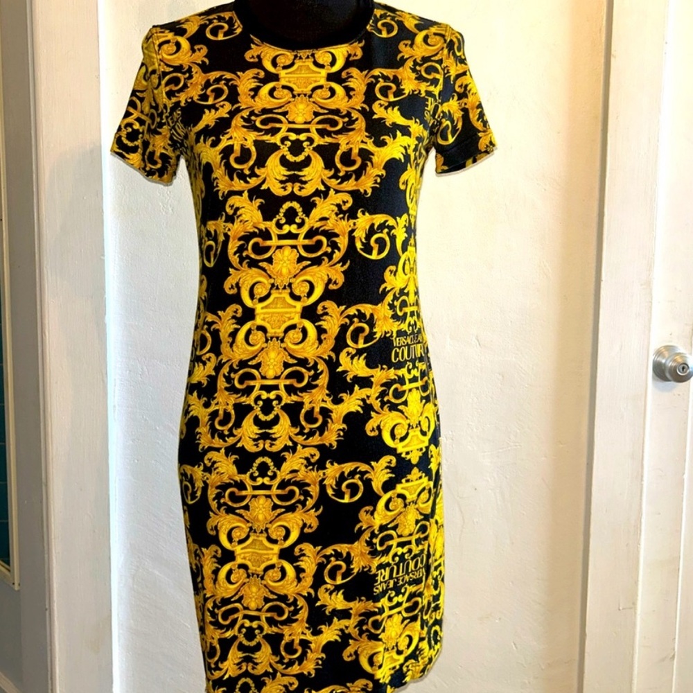 Versace Black and Gold Baroque Mini Dress